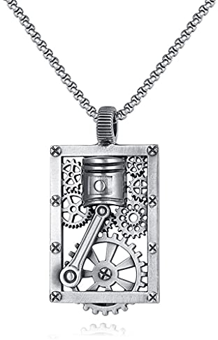 NDYD Reines Zinn Steampunk Hohl Quadrat Marke Zahnrad Kolben Anhänger Herren Hip Hop Retro Amulett Halskette Mit Exquisiter Verpackung