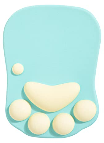 DOBAOJIA Cat Paw Mouse Pad With Wrist Support, Ergonomic Silicone Gel Mat, Cute Kawaii Design for Home/Office/Gaming, Green & Yellow