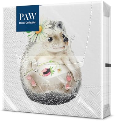 PAW - Servietten 3-lagig (33 x 33 cm) I 20 Stück I Perfekt für Geburtstage, Partys, Hochzeiten, Kommunion und Feiern I Tischdeko Bunte Papierservietten - Wilder Erdbeerigel I Wild Strawberry Hadgehog