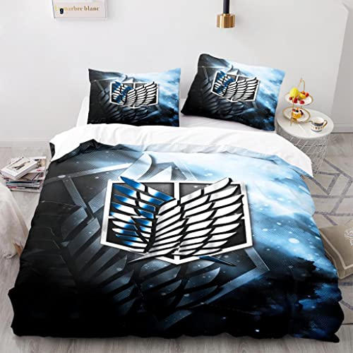 PTNQAZ Anime Attack on Titan Bettwäsche-Set für Jungen, 3D-Bedruckt, mit Kissenbezügen, Kinderbett, 2 Stück