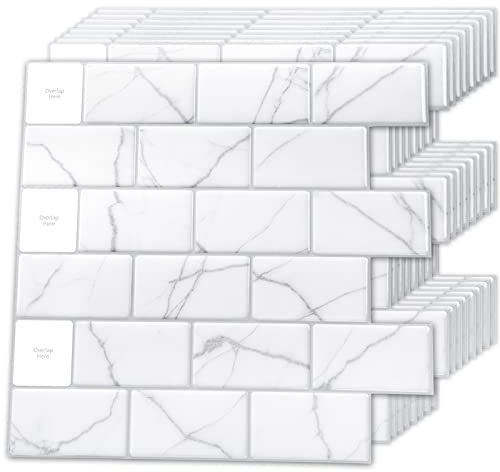Art3d Lot de 10 Pièces,Credence Adhesive pour Cuisine,Dalles de métro en Marbre,30,5 x 30,5 cm