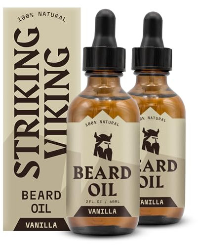 Striking Viking Bartöl für Herren - 60 ml, 2er Pack, Vanilleduft - Natürlicher Bartöl Vanille Conditioner mit Mandel-, Teebaum-, Argan- & Jojobaöl für Bartwachstum, Geschmeidigkeit & Pflege