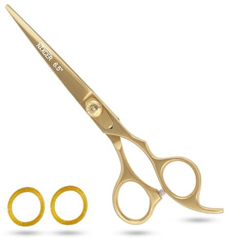 Nixcer Haarschneideschere, scharfe Rasierklinge, Haarschere Serie 6.5 mit Feineinstellung, professionelle Haarschere aus Edelstahl für Männer, Frauen und Babys (Gold)