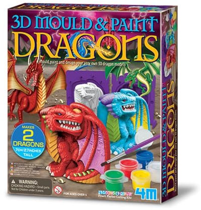 4M Mould & Paint - 3D Dragon, Plaster Cast and Paint Two Dragons, Arts and Crafts Painting Kit for Boys and Girls Ages 5 Years and Up