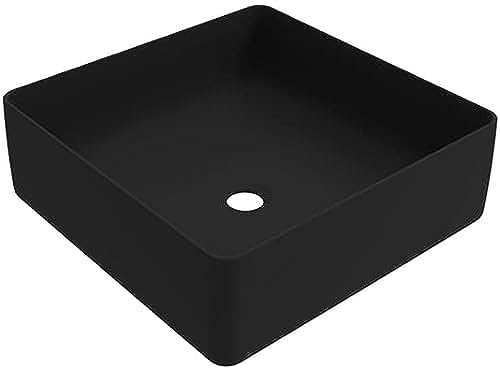 ERCOS Quadratisches Keramik-Aufsatzwaschbecken, Badwaschbecken Farbe Mattschwarz, ohne Überlauf, Maße 416x416 mm