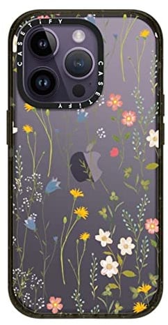 CASETiFY Impact-Schutzhülle für iPhone 14 Pro, 4X-Fallschutz in Militärqualität, 2,5 m, traumhaftes Blumenmuster, Glänzendes Schwarz