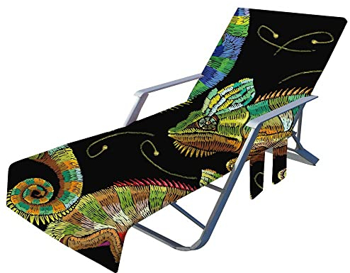 Highdi Sun Lounger Towels with Pockets, Beach Sunbed Towels, Beach Chair Cover Towel, Chaise Lounge Towel Cover, Lounger Mate Beach Towel for Garden Pool (75x210cm,Chameleon)