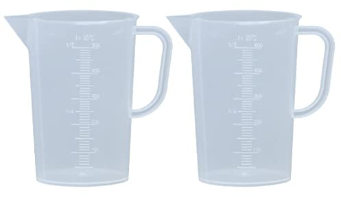 2 vasos graduados de plástico de 0,5 L con asas, vaso medidor de 500 ml de plástico