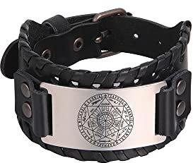Amaxer Sieben Erzengel Armband für Männer Metatron Würfel Schutzengel Michael Sigil Schutz Amulett Handgelenk Manschette Breite Lederarmband (Sieben Erzengel)