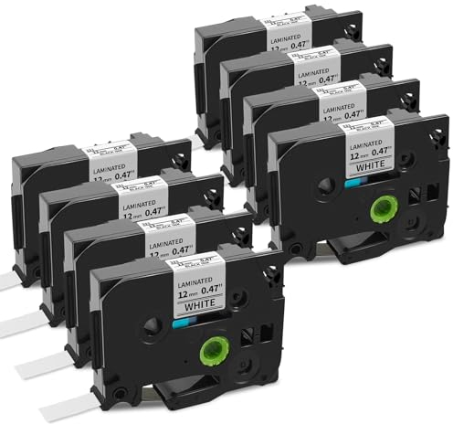 Unistar kompatibel Bänder als Ersatz für Brother TZe-231 TZe231 Ptouch Schriftband 12mm 0.47 White für Brother P-touch Beschriftungsgerät H107B H105 H101C D400 1010 1000 1280, 8er-Pack