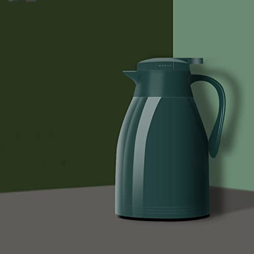 Pevfeciy Thermoskanne, Kunststoff 1l/1.5l/2l, mit Glaseinsatz, Soft Grip, Quick Press Verschluss,Isolierkanne hält 24 Stunden heiß, ideal als Kaffeekanne oder Teekanne, Kanne für 8 Tassen,Grün,1L