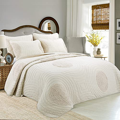 UIGJIOG Tagesdecke 240X260 Bettüberwurf,Überwurf Tagesdecke,Tagesdecke Mit Kissen Set, 3 Teilige Tagesdecken Gesteppt Steppdecke Weich Decke Für Bett Tagesdecke,Beige,240x260cm