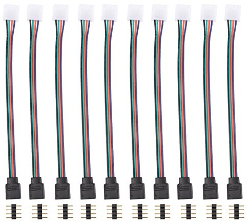 Uonlytech LED Strip Anschlusskabel 4-Polig Lötfrei 10 Stück 10mm 5050 Rgb LED Lichtstreifen Stecker mit Schnalle an Buchse Adapter für Eckverbindungen Verlängerungen Controller