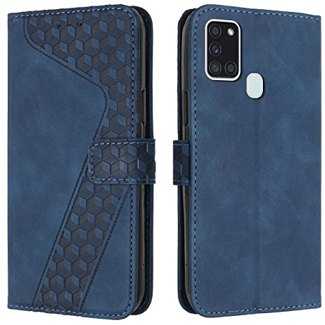 OKZone Kompatibel mit Samsung Galaxy A21S Hülle, Handyhülle Samsung A21S, PU Leder Tasche Wallet Schutzhülle Galaxy A21S, Flip Cover Klappbar Brieftasche Etui mit Magnet TPU Lederhülle (Blau)