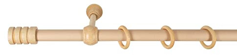 SN Deco - Stilgarnitur Gardinenstange Vorhangstange Pisa, Holz, 28 mm, 1-Lauf, Komplettset mit Ringen, 140 cm (Natur)