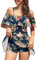 SHEKINI Women's One Piece Swimdress Off-Shoulder Ruffled Flounce Swim Skirt Ruched Swimsuit