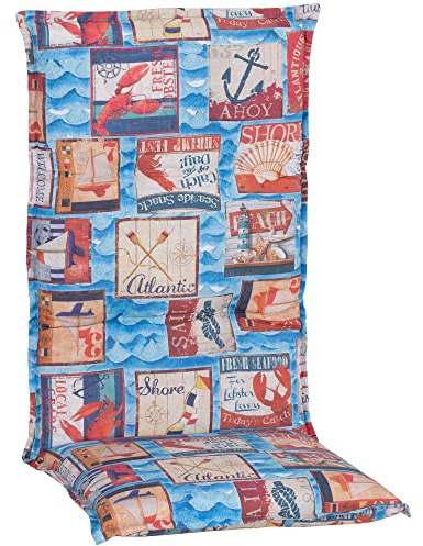 NYVI Hochlehner Auflagen Piemont 2er Set - 118x46x8 cm Maritimes Design - Extra Starker 8cm Sitzpolster - Gartenmöbel Auflagen mit Halteband & Bindebändern
