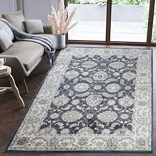 Mazovia Groß Teppich Flur 300x400cm Schwarz Anthrazit Klassisch Weich | Teppich für Eingangsbereich Küche Büro Wohnzimmer Schlafzimmer Pflegeleicht Fußbodenheizungsgeeignet Kurzflor Synthetisch