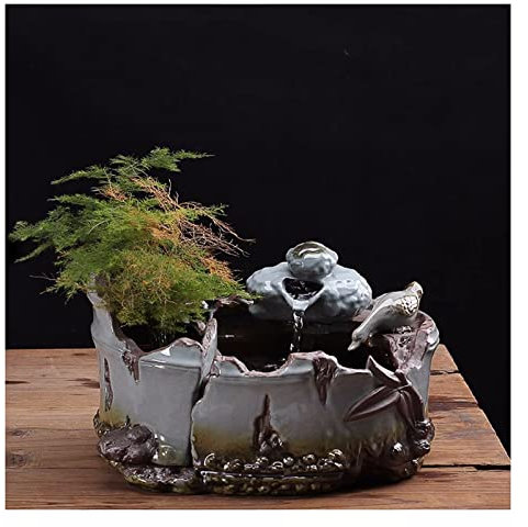 Fontaine de table Fontaine de Table en Céramique Fontaine en Céramique avec Imitation Vieux Bassin en Bambou Design for Intérieur et Extérieur Table Bureau Bureau Patio Décoration Cascade intérieure d