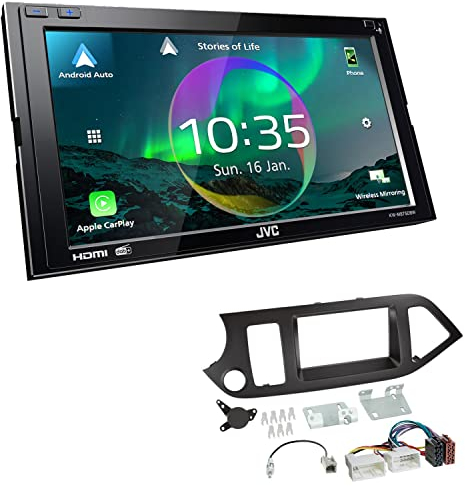 JVC KW-M875DBW 2-DIN Autoradio kompatibel mit WiFi Apple CarPlay Android Auto Bluetooth DAB+ USB-C passend für KIA Picanto ab 2011 schwarz