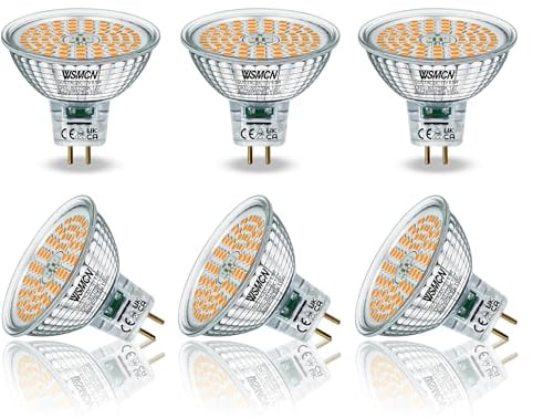 WSMCN GU5.3 MR16 LED Warmweiß 12V Lampe, 6.5W Ersetzt 50W Halogen Leuchtmittel, 2700K 615Lm Reflektorlampe, AC/DC 12Volt Flimmerfrei Strahler, 120°Abstrahlwinkel Spot, Nicht Dimmbar Birnen, 6 Stücke