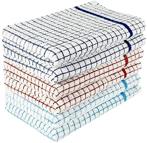 Infinity Terry Kitchen Towels - Premium Soft and Absorbent Cotton Hand Towels, Quick Drying Tea Towel, Dish Cloths Cleaning Supplies, Check Waffle Iron Design, 6 Pack (60 x 40cm)