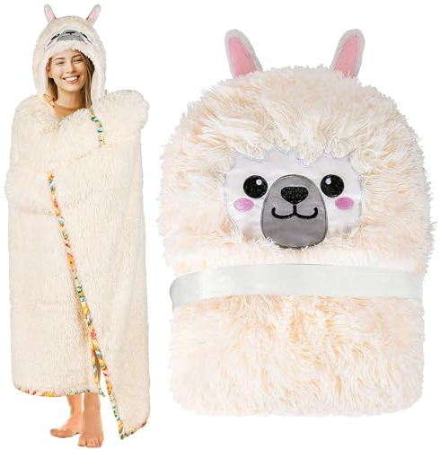 ARRITS Tragbare Alpaka Decke - Geschenk für Frauen - Cartoon Decke mit Kapuze und Pfoten Handschuhe - Sherpa Wolle und Bequem Flanell Niedliches Kuscheldecke 150x130cm