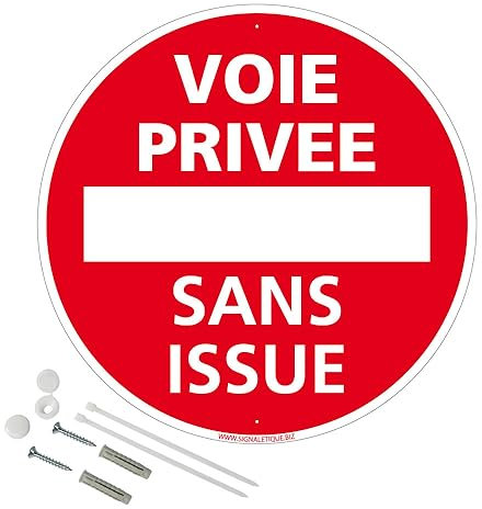 Panneau Voie Privée Sans Issue Plastique Pvc 1 Mm - Diam. 250 Mm Signalisation Prépercée Avec Kit De Fixation Fabrication Française
