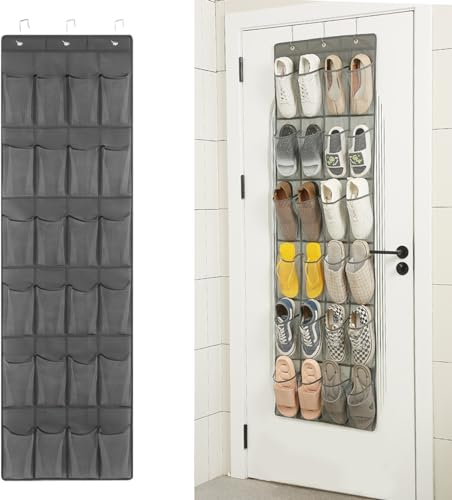 Jinsion Rangement Chaussures Suspendu,24 Poches Range Chaussures Suspendu,Range Chaussures à Suspendre sur La Porte avec 3 Crochets,Porte Chaussures Mural pour Chambre à Coucher,Salon,Salle de Bain