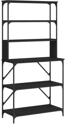 vidaXL Bäckerregal, Küchenregal mit 6 Fächern, Gewürzregal Regal mit verstellbaren Füßen, Standregal Mikrowellenregal Lagerregal, Schwarz Holzwerkstoff
