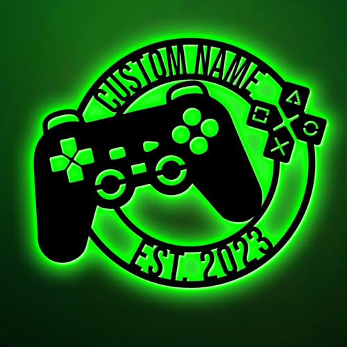 zouwii Custom Metal Gaming Sign with LED Light, Game Controller Metal Wall Art, Game Room Decor, Gamer Name Sign, Gaming Gift, Video Game Art Neon Sign
