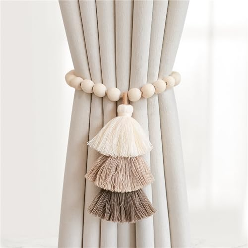 Herfair Vorhang Raffhalter Magnetische, 2 Stück Regenbogen Quasten Gardinenhalter mit Holzperle, Boho Gardinenclips Vorhangschnalle für Kinderzimmer Deko (Quasten)