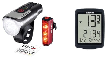 SIGMA SPORT - LED Fahrradlicht Set Aura 80 und Blaze | StVZO zugelassenes & BC 10.0 WL | kabelloser Fahrradcomputer mit zahlreichen Funktionen | Bike Computer für höchste Ansprüche