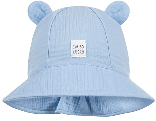 Smarilla Sommerhut Sommermütze Kinderhut Fischerhut Junge Mädchen Babymütze Musselin, Größe: 46-48, Farbe: Hellblau