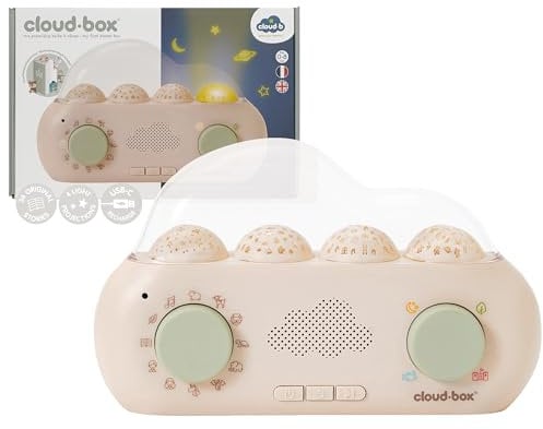 Cloud b Cloudbox Projector Night Light Story Teller with 36 Stories 4 Light Projections & 8 Melodies | Rechargeable White Noise Machine Baby | Auto Shut Off