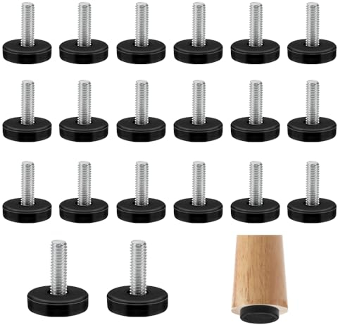 DECARETA 20 PCS Pieds de Nivellement pour Meubles, Vis de Réglage pour Meuble Pieds Vérin de Meuble Noir Pieds de Meuble à Visser pour Placard, Tables, Chaises, Armoires, (22 * 18mm)