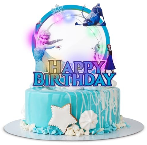 Tortendeko Frozen,LED Acryl Tortendeko Kindergeburtstag,Frozen Party Kuchen Deko,Happy Birthday Cartoon figuren Cake Topper,für Party Dekoration Kinder Torten Deko (B)