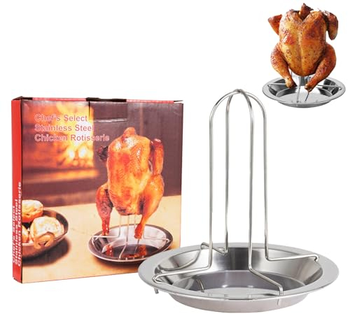 Soporte de Pollo Plegable,Pollo Barbacoa Soporte,Asador de Pollo de Acero Inoxidable,Soporte de Asar Pollo Vertical,para Hornear y Asar Pollo y Pescado,para Acampar en casa y Barbacoa al Aire Libre