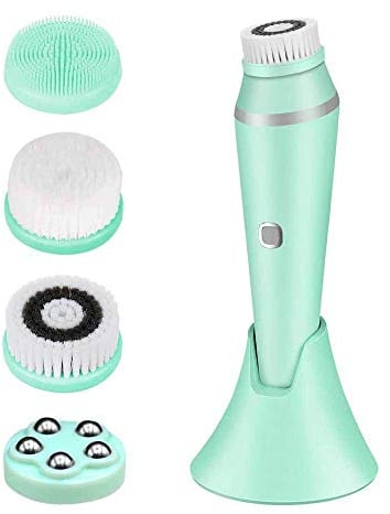 Cepillo de Limpieza Facial eléctrico Impermeable, Cepillo Giratorio de Limpieza Facial con vibración ultrasónica con 4 Cabezales, para Limpieza Profunda, removedor de espinillas, Masaje Limpiador de