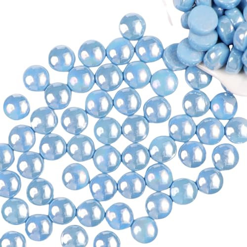 12MM Mini Round Jade Mosaic Tiles, 500g Circel Glass Mosaic Pieces for DIY Craft,Flowerpots, Vases, Cups, Garden Decor Mosaic Making Supplies (Iridescent Sky Blue)