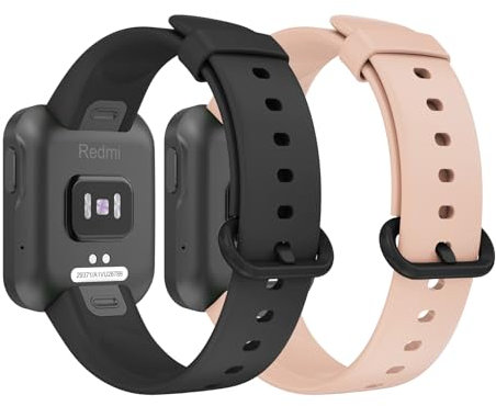 Amzpas 2 Pièces Sport Bracelet pour Redmi Watch/Xiaomi Mi Watch Lite - Silicone Souple Coloré Compatible, Noir+Rose