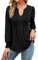 EFFAN Womens Long Sleeve Tops V Neck Casual T Shirts Pleated Autumn Winter Elegant Tunic Ladies Blouses, Black M (UK 12-14)