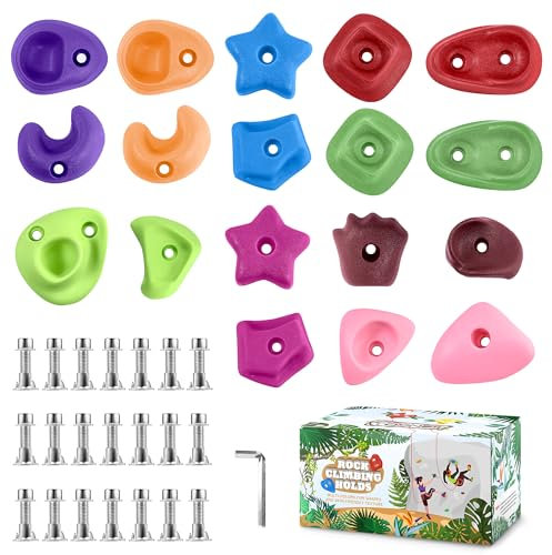 TOPNEW 18PCS Rock Climbing Holds for Kids, Rock Wall Climbing Holds with Hardware - Climbing Rocks for Indoor Outdoor Playground Climbing Wall