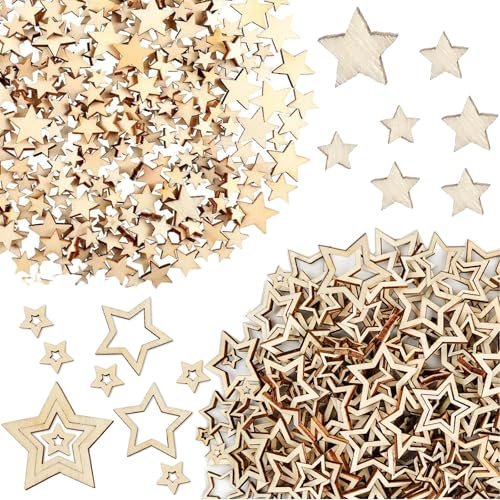 KASURE 350 Stück Holzsterne Streudeko, Holzsterne Deko Holzsterne zum Basteln Streudeko Sterne Weihnachten für Weihnachten Hochzeit Party, DIY Handwerk, Gemischt Zwei Stile, 5 Größen