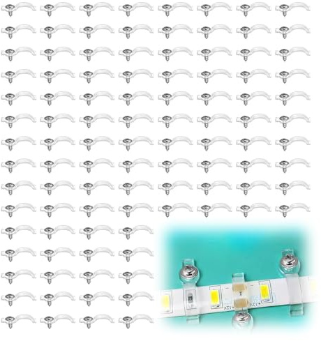 JUGCUT 100 Sets LED Strip Light Fixing Clips mit 100 Schrauben, Einseitig Transparent LED Streifen Licht Befestigungsclips für Wasserdichte LED Strip Licht