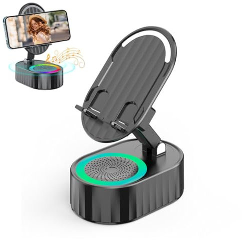 LUCKKY Drahtloser Induktions-Audio-Bluetooth-Lautsprecher 5 in 1 Telefonhalterung, Bluetooth-Audio-Powerbank-Halterung, HD-Surround-Sound Bluetooth Box, Anti-Rutsch Faltbarer Handy-Ständer (Schwarz)