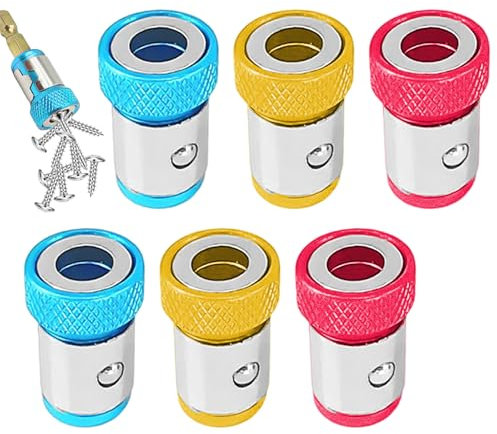 6 Stück Schraubendreher-Bit-Magnetring, Schraubendreher-Magnetisierer, Magnetischer Schraubenhalter, Schlagschrauber-Bithalter (Rot, Gelb, Blau)