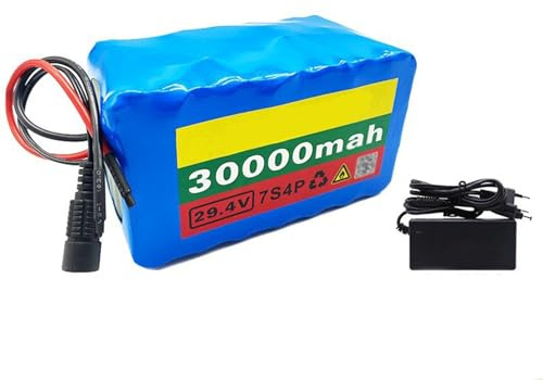QmEna E-Bike-Akku, Lithium-Ionen-Akku für Elektrofahrräder, 29,4 V, 30 Ah, 7S4P, für Elektroroller mit 50 W-450 W Motor, mit Ladegerät