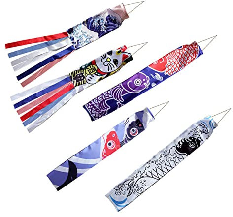 Yardwe Karpfen-windsäcke Sushi-Restaurant- 5 Stück Japanische Stil-flaggen Dekorative Windsack-luftschlangen für Den Garten