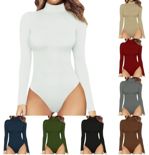RYTEJFES Body Damen Langarm Rollkragen Bodysuit Fleece Langarmbody Long Sleeve Thermo Bodies weiß weißer weißes white weisse weisser weiser weiss